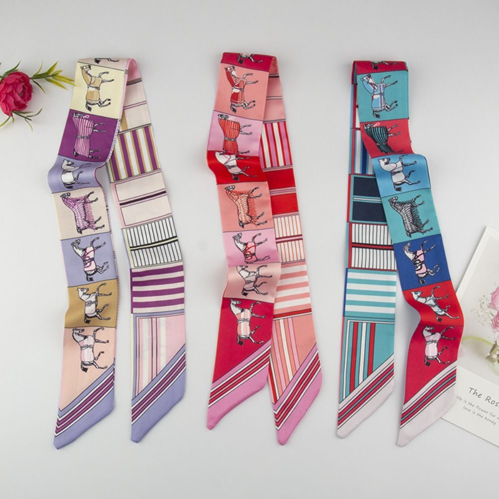 Face Scarf Mask - Yeni At Baskılı İpek Eşarp Uzun