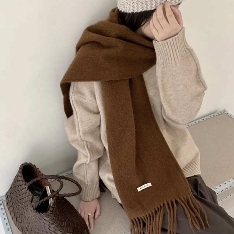 Muffler Men Wool - Kore Versiyonu Şık Düz Renk Püsküllü