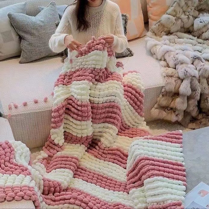 Woven Scarf Blanket - 130G/Rulo Ponpon İpliği Karışık Renkli 2cm